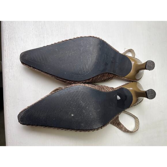 Sling Back Kitten Heels Champaign Embellished Bow Whimsical Dress Shoes Fairy - Picture 10 of 12